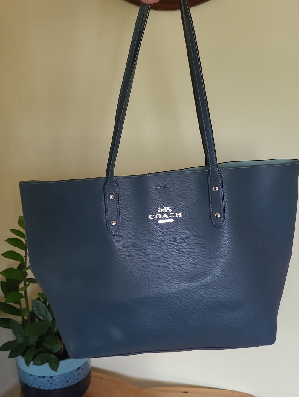 Coach Town Blue Pebbled Leather Tote